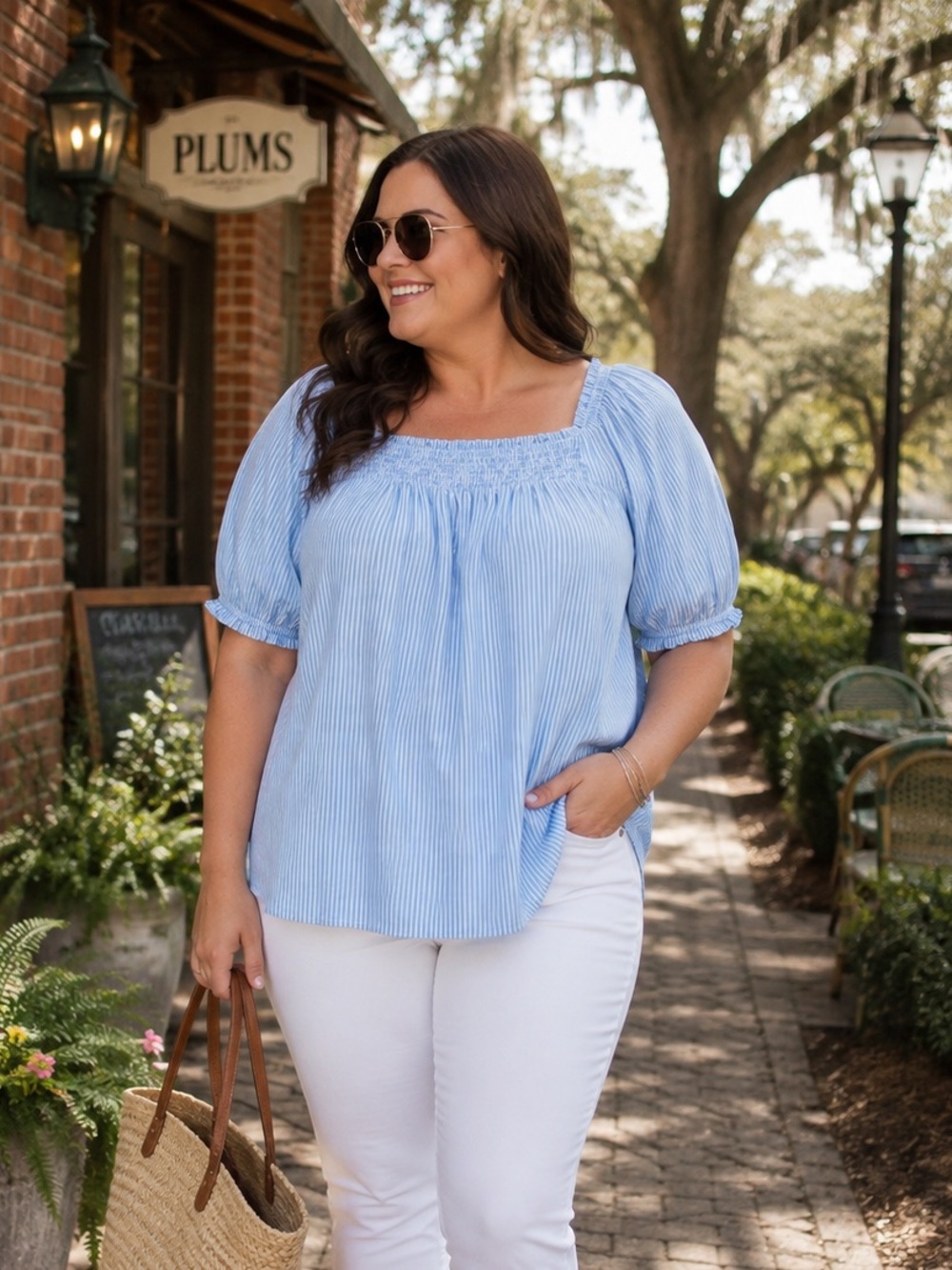 Torrid Blissful Blue Striped Gauze Smocked Yoke Top 2X 18-20 NWT Washable NEW